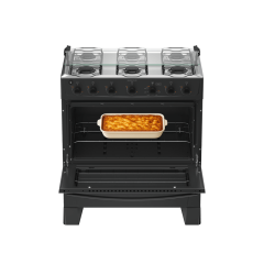 Fogão 6 Bocas Preto com Mesa Inox Atlas Milão Plus Bivolt