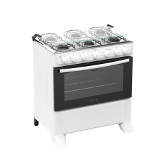 Fogão 6 Bocas Branco com Mesa Inox Atlas Milão Plus Bivolt
