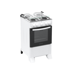 Fogão 4 Bocas Branco com Mesa Inox Atlas Milão