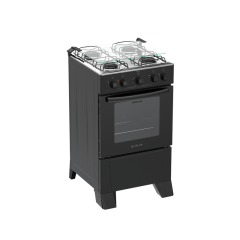 Fogão 4 Bocas Preto com Mesa Inox Atlas Milão