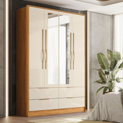 Roupeiro Demobile Domo 4 Portas 4 Gavetas Cinamomo Off White 