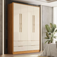 Roupeiro Demobile Domo 4 Portas 4 Gavetas Cinamomo Off White 