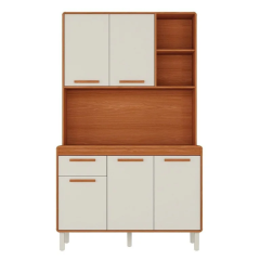 Cozinha Compacta 5 Portas 1 Gaveta 120cm com Nicho Dunas Itatiaia Cinamomo / Off White