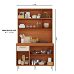 Cozinha Compacta 5 Portas 1 Gaveta 120cm com Nicho Dunas Itatiaia Cinamomo / Off White