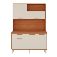 Cozinha Compacta 5 Portas 1 Gaveta 140cm com Nicho Dunas Itatiaia Cinamomo/Off White