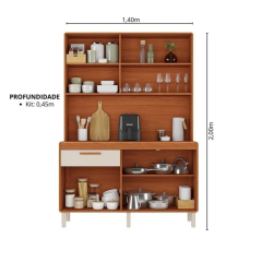 Cozinha Compacta 5 Portas 1 Gaveta 140cm com Nicho Dunas Itatiaia Cinamomo/Off White