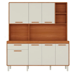 Cozinha Compacta 7 Portas 1 Gaveta 180cm com Nicho Dunas Itatiaia Cinamomo / Off White