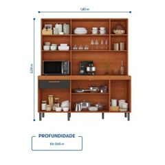 Cozinha Compacta 7 Portas 1 Gaveta 180cm com Nicho Dunas Itatiaia Cinamomo / Off White