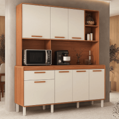 Cozinha Compacta 7 Portas 1 Gaveta 180cm com Nicho Dunas Itatiaia Cinamomo / Off White