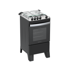 Fogão 4 Bocas Preto com Mesa Inox Atlas Milão Fast Bivolt