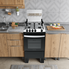Fogão 4 Bocas Preto com Mesa Inox Atlas Milão Fast Bivolt