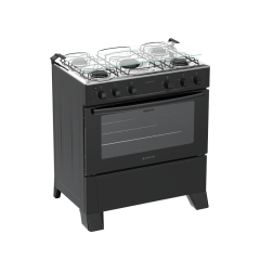 Fogão 5 Bocas Preto com Mesa Inox Atlas Milão Plus Bivolt